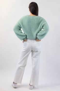 Among The Brave Knitwear Tender Sage Fluffy Blousen Sleeve Cropped Cardigan