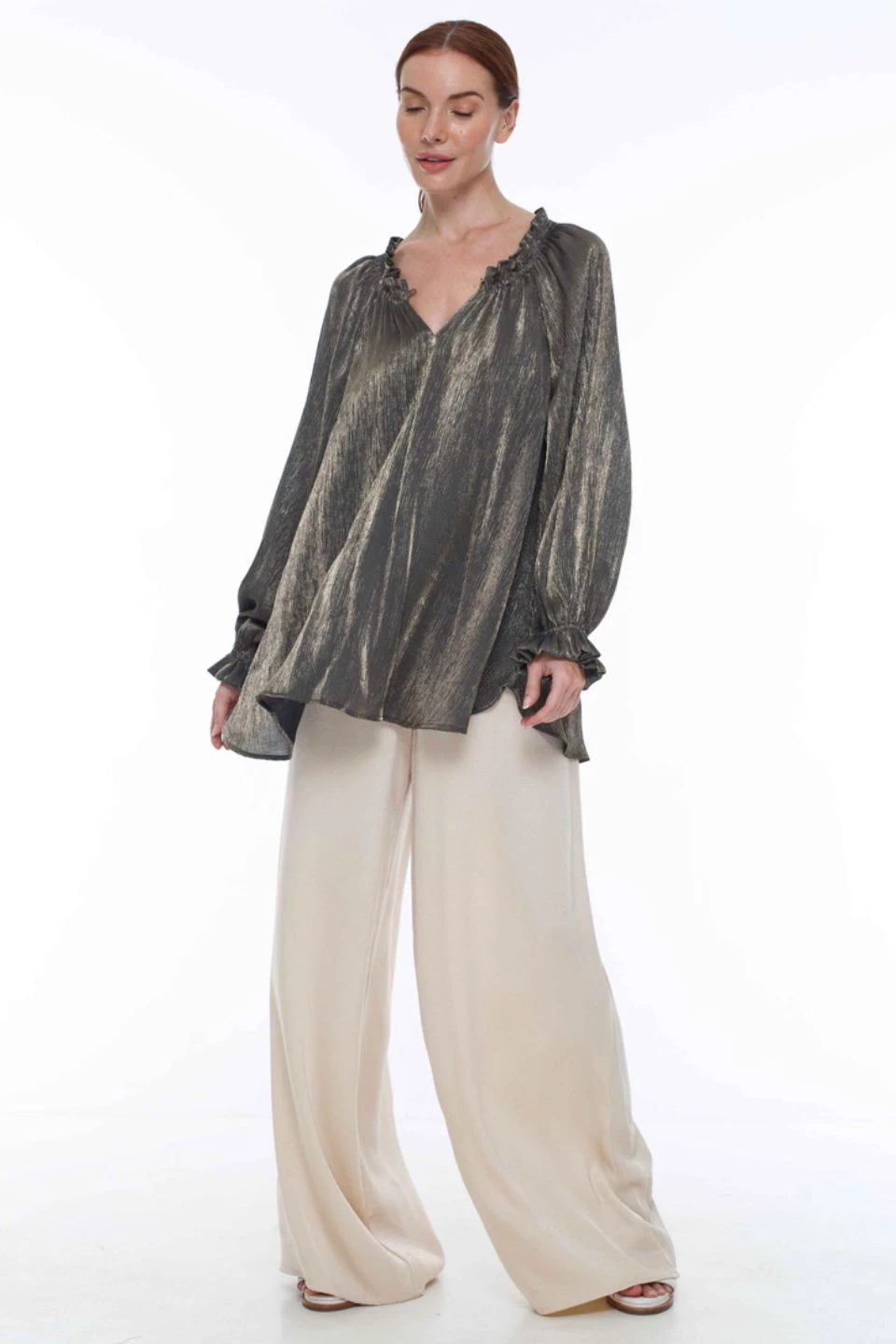 Blak Love Affair Dark Chocolate Metallic Blouse New In