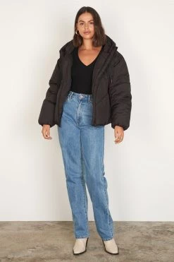 Esmaee Fallon Black Ribbon Puffer Jacket New In