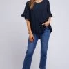 Elm New In Kiara Frill SS Dobby Navy Top