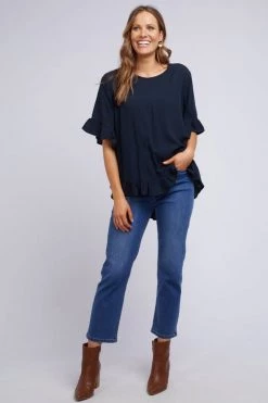Elm New In Kiara Frill SS Dobby Navy Top