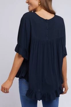 Elm New In Kiara Frill SS Dobby Navy Top