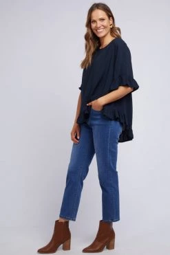Elm New In Kiara Frill SS Dobby Navy Top