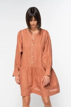 Zoe Kratzmann Douse Linen Russet LS Tiered Mini Dress Dresses