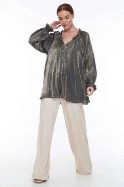 Blak Love Affair Dark Chocolate Metallic Blouse New In