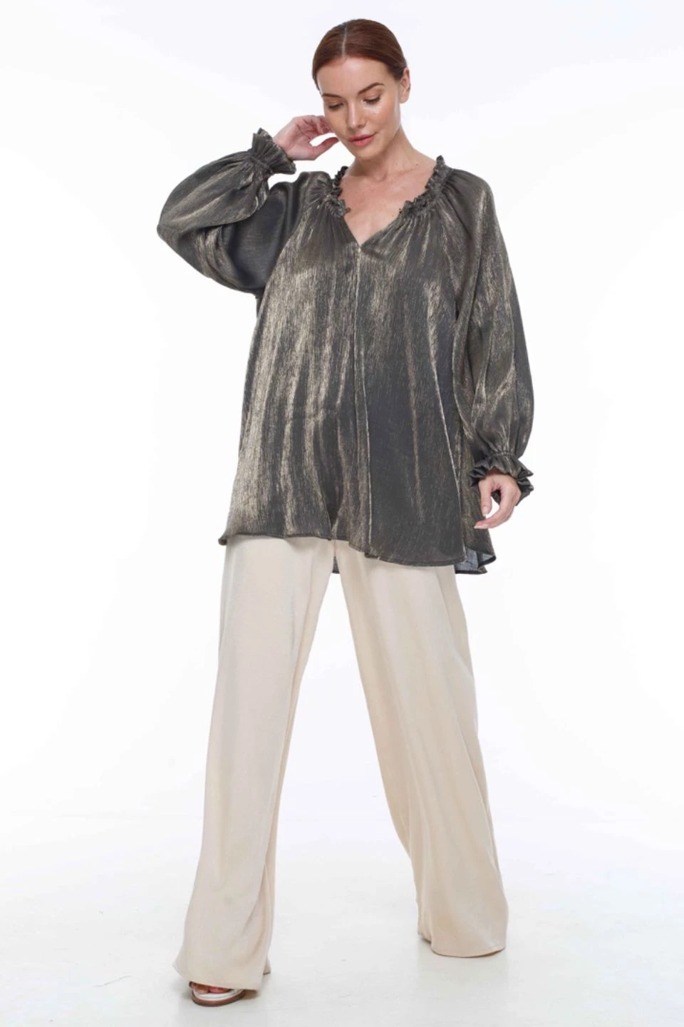 Blak Love Affair Dark Chocolate Metallic Blouse New In