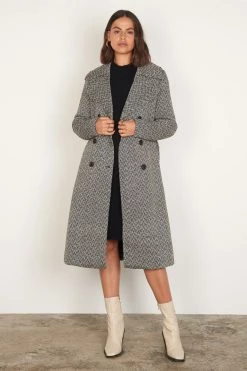 Esmaee Modrian Black White Herringbone Coat New In