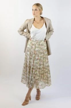 Ivy + Jack Skirts Willow Ivory Floral Tiered Midi Skirt