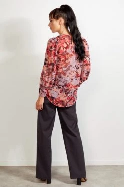 Drama The Label New In Asher Red Garnet Floral LS Blouse