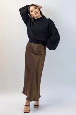 Ivy + Jack Ivy Chocolate Satin Midi Bias Skirt Skirts