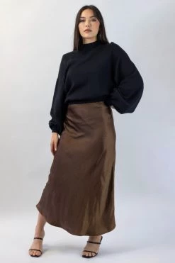 Ivy + Jack Ivy Chocolate Satin Midi Bias Skirt Skirts