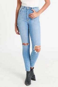 Rollas Eastcoast Ankle Ocean Blue Worn Knee Rip Skinny Denim Jean