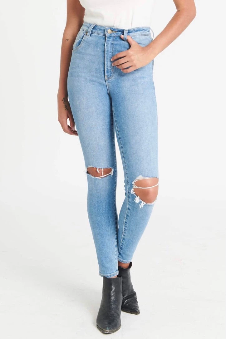 Rollas Eastcoast Ankle Ocean Blue Worn Knee Rip Skinny Denim Jean