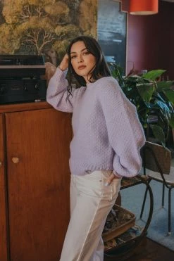 Among The Brave Keeper Lilac Chunky Textured Boxy Balloon Sleeve Knit New In
