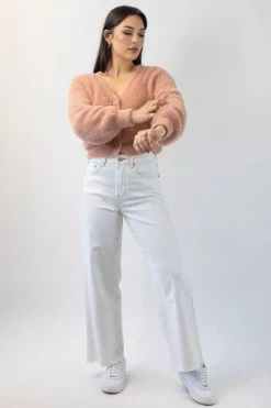 Among The Brave Tender Toffee Eyelash Yarn Blouson Sleeve Knit Cardigan Knitwear