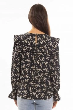 Leila + Luca Compliment Navy Frill Detail LS Top New In