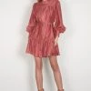 Esmaee New In Mara Berry LS Button Front Mini Dress