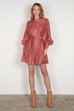 Esmaee New In Mara Berry LS Button Front Mini Dress