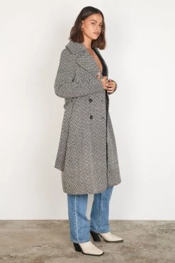 Esmaee Modrian Black White Herringbone Coat New In
