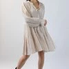 Ivy + Jack Billie Ecru Shirred LS Frill V Neck Tiered Mini Dress New In