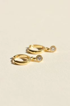 Brie Leon 925 Renondo Drop Earrings Gold Plated Clear Stone Drop Detail