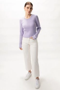 Among The Brave New In Inspired Lilac LS Rib Knit Cropped Crew Neck Top