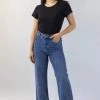Among The Brave Sail Away Mid Blue Front Pocket Wide Leg Denim Jean