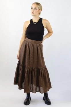 Ivy + Jack Hope Chocolate Linen Tiered Midi Skirt