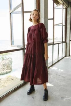 Blak New In Promise Cinnamon Half Sleeve Tiered Midi Dress