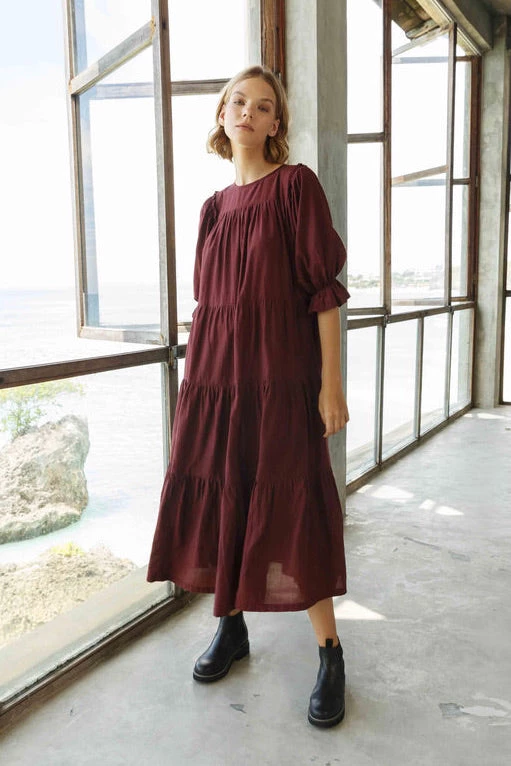 Blak New In Promise Cinnamon Half Sleeve Tiered Midi Dress