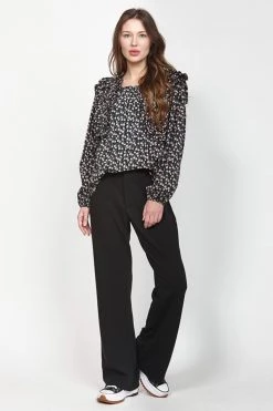 Leo + Be Flurry Black Print Puff Shoulder Top New In