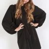 Federation Runaway Silky Satin LS Black Mini Dress Dresses