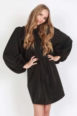 Federation Runaway Silky Satin LS Black Mini Dress Dresses