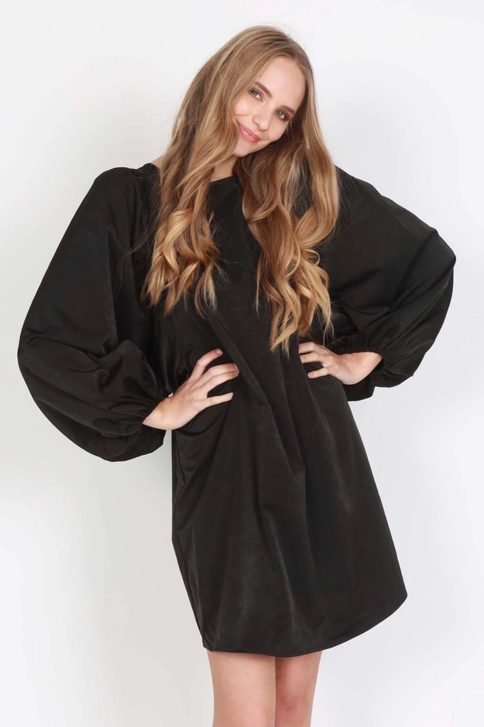 Federation Runaway Silky Satin LS Black Mini Dress Dresses