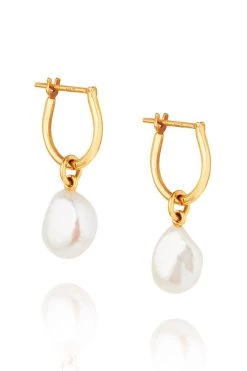 Linda Tahija Baroque Pearl Basic 14k Gold Plated Hoop Earring
