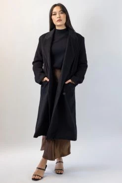Federation Jackets & Coats Sliced Double Breasted Long Black Wool Coat