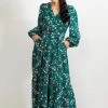 Drama The Label New In Tracey Green Tea Floral LS Wrap Midi Dress