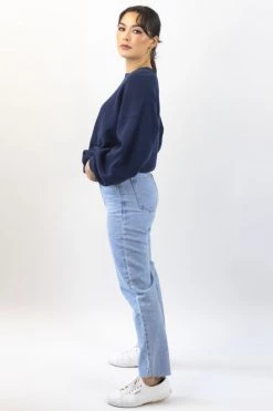 Among The Brave Carefree Navy Slouchy Puff Sleeve Knit