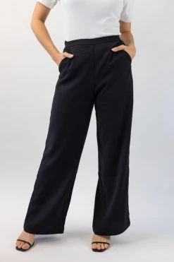 Among The Brave Pants Best Life Black Soft Crepe Wide Leg Pant