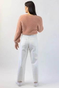Among The Brave Tender Toffee Eyelash Yarn Blouson Sleeve Knit Cardigan Knitwear