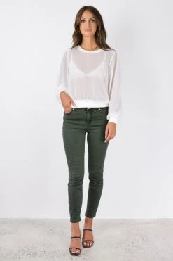 Among The Brave Harper Dark Khaki Knee Dart Denim Jean