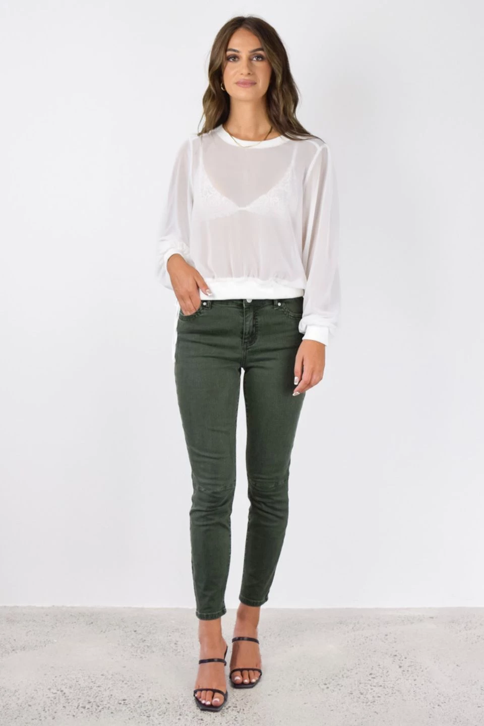 Among The Brave Harper Dark Khaki Knee Dart Denim Jean