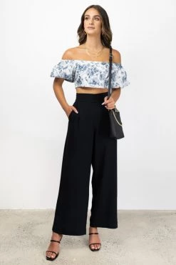 Among The Brave Instinct Black Flat Front Stretch Back Wide Leg Pant Pants