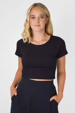 Among The Brave Tops & Tees Time Out Black Cropped Stretch Jersey Tee