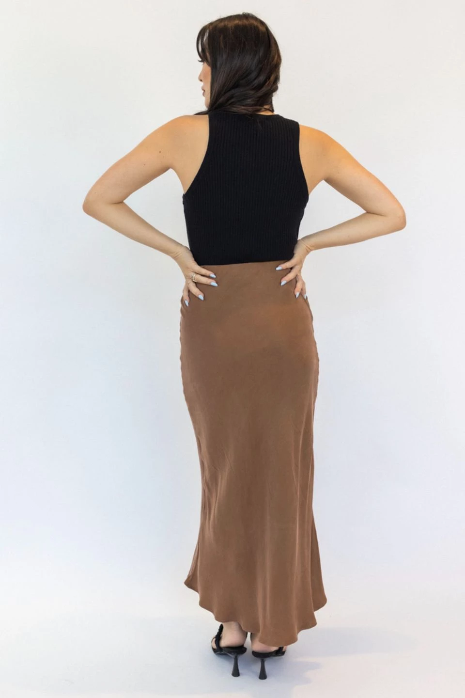 Ivy + Jack New In Dynamic Mocha Cupro Midi Bias Skirt