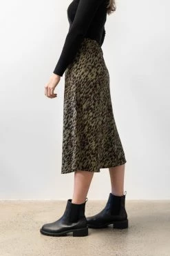 Among The Brave Down Town Khaki Animal Bias Cut Midi Skirt New In