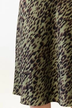 Among The Brave Down Town Khaki Animal Bias Cut Midi Skirt New In