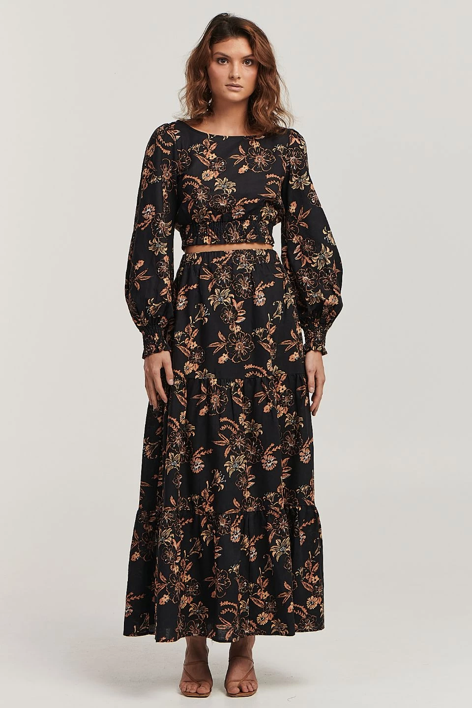 Charlie Holiday Pamela Black Sweet Tropics Floral Tiered Maxi Skirt New In