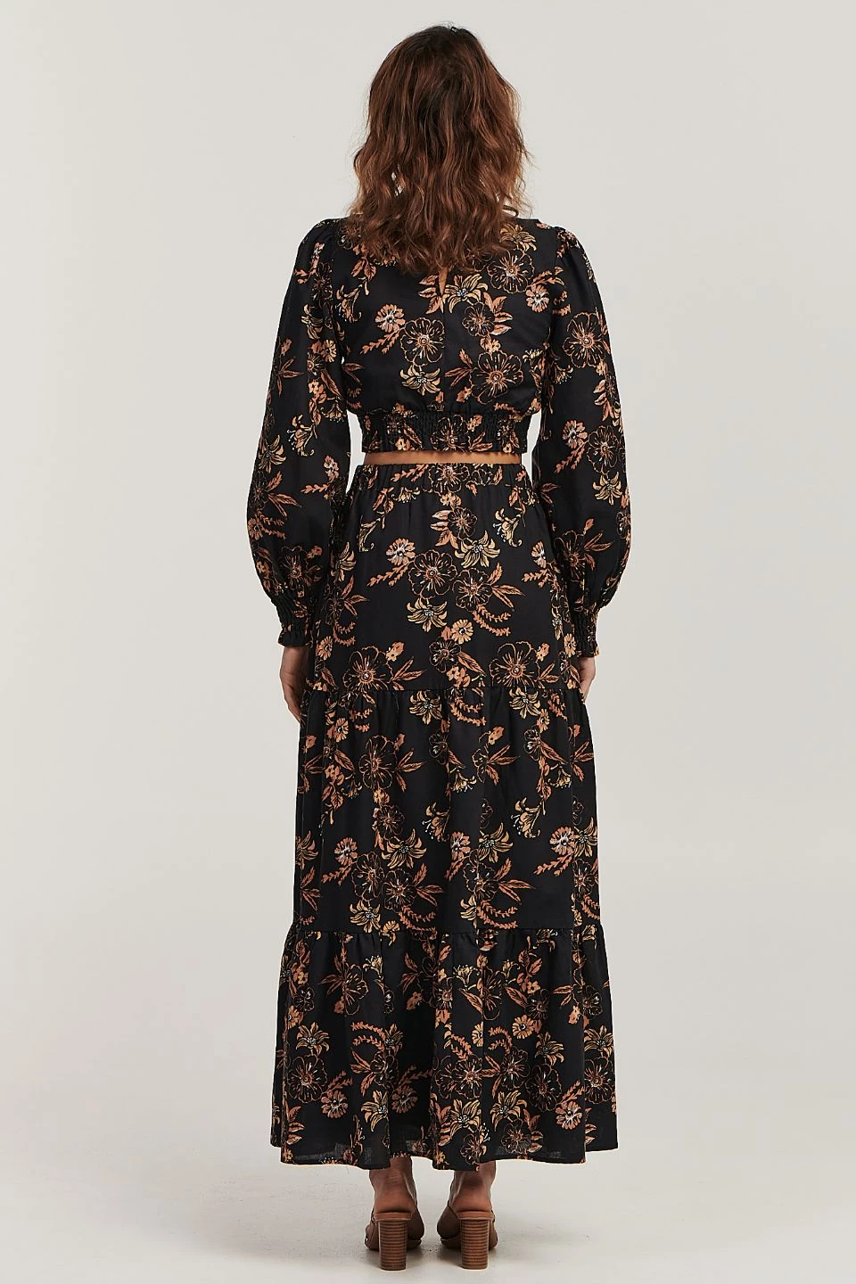 Charlie Holiday Pamela Black Sweet Tropics Floral Tiered Maxi Skirt New In