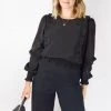 Among The Brave Cloud Black Sparkle Shirred Hem LS Ruffle Puff Sleeve Lace Trim Top Tops & Tees